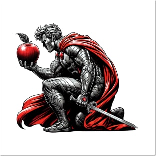 A Silver Knight Holds A Red Apple Posters and Art